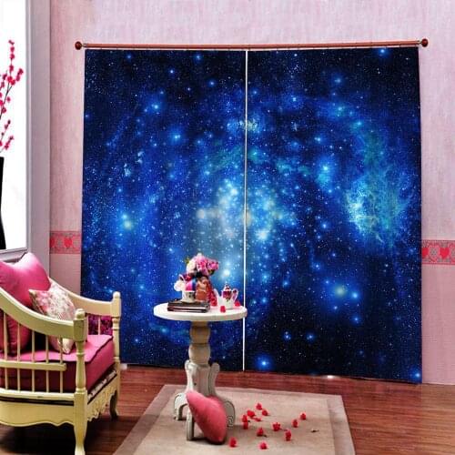 Custom any size Dreamy beautiful Blue Starry sky Curtains Digital print For Living Room Bedroom Blackout Window Drapes Cortinas