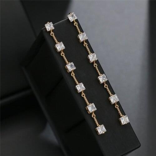 Long Tassel Simple DIY Set 3A Zircon Korean Fashion Copper S925 Silver Needle 16K Gold Stud Earrings For Women Punk Jewelry
