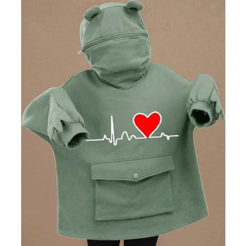 Womens Fashion Frogs Three-Dimensional Cute Design Pullover Sweatershirt Autumn Winter Ladies Oversized Sweatshirts милым дизай