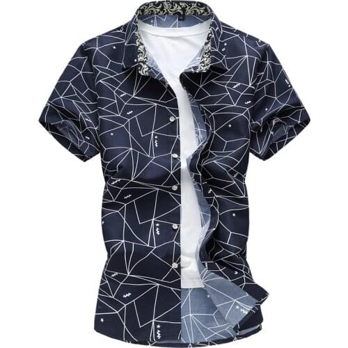 Fashion Hawaiian Shirts Men Geometric Printed Short Sleeve Casual Party Vacation Male Shirt Plus Size 5XL 6XL 7XL