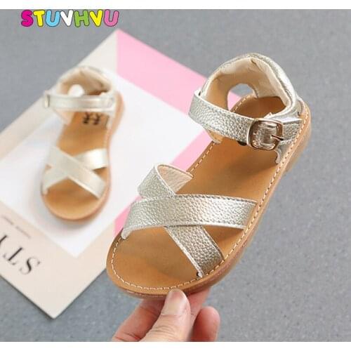 Summer New Childrens Sandals Baby Toddler Boys and Girls Shoes Cross Leather Comfortable Soft Bottom Kids Sandals Beach Shoes
