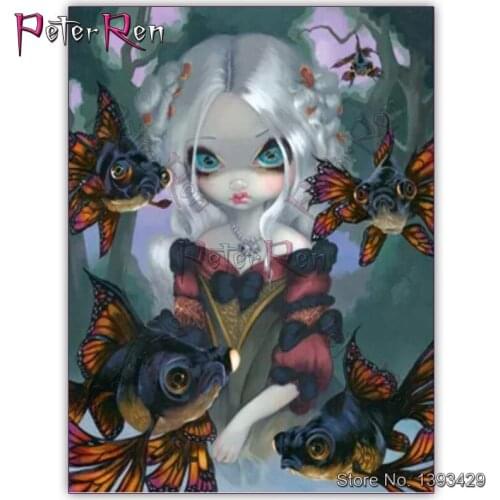Diy Diamond Painting Cartoon girl goldfish Diamond Embroidery Beautiful girl 5d full Resin rhinestone mosaic stickers Home Decor