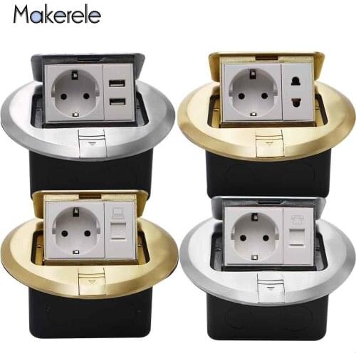 2Y Series Round Quick/slow Pop Up Eu Standard Floor Socket 10A USB Internet Phone Socket Port Al/Cu Alloy Plugs Sockets
