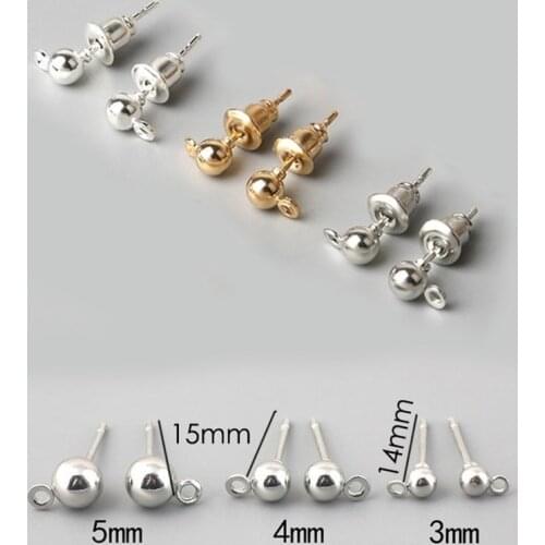 10pcs/lot 3/4/5mm 3 Colors Pin Findings Stud Earrings Basic Pins Stoppers Connector For DIY Jewelry Making Accessories Supplies