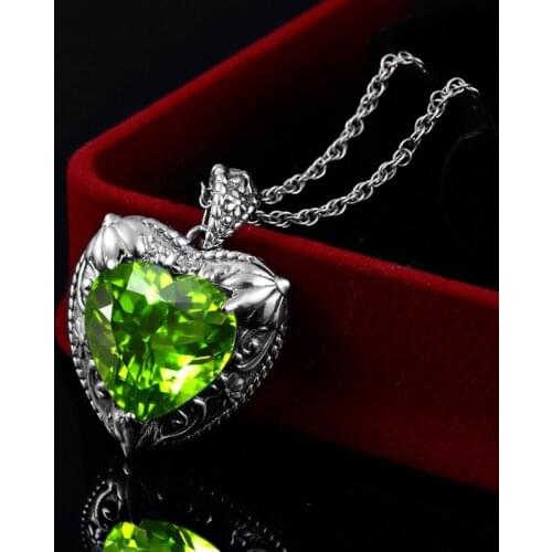 Synthetic Pendant Heart Gemstone Sterling Silver Emerald Stone Necklace Lady Gifts Gems Vintage Jewelry for Women Dropshipping