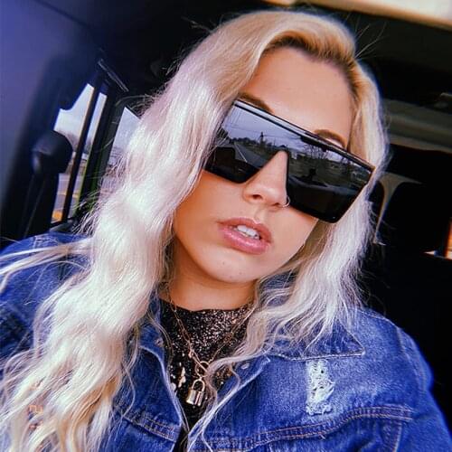 Square Oversized Sunglasses Men Vintage Brand Driving Sun Glasses Women Flat Top Big Frame Sunglass Retro Siamese Eyewear UV400