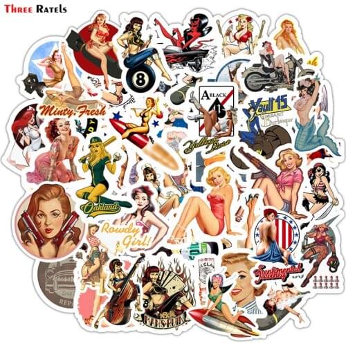 Three Ratels 49pcs World War II Sexy Pin up Girl Stickers Waterproof DIY for Car Phone Motorcycle Luggage Laptop Decal