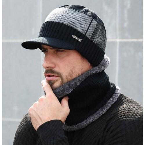 Unisex Knitted Baseball Cap Scarf Set Winter Women Wool Warm Skullies Beanies Hat Men Slouchy Mask Bonnet Knit Warmer Cap CP0321