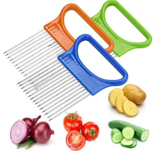 Shrendders Tomato Onion Vegetables Slicer Cutting Aid Holder Guide Slicing Cutter Safe Fork Stainless Steel Kitchen Tools Fruit