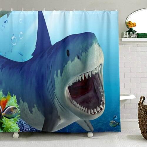 Ocean 3D Shark Print Shower Curtain Polyester Fabric Waterproof Mildew Proof High Quality Bath Curtain Bathroom Curtain Decor