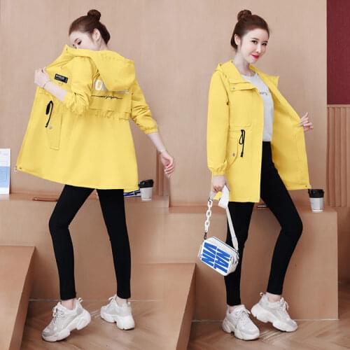Womens Windbreaker 2021 Spring New Korean Wild Loose Hooded Fashionmid-length Jacket Female Student Windbreaker Coat Lining C1