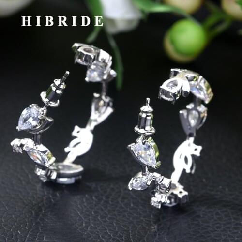 HIBRIDE Fashion Ladies Hoop Earring Round Circle Micro Pave Cubic Zirconia Crystal Large Hoop Earrings Jewelry CZ Bijoux E-450