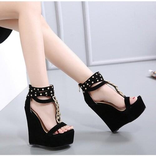 2021 New Gladiator Women Sandals High Heels Fashion Sandals Chain Platform Wedges Shoes for Women Womens Shoes Black Shoes