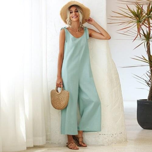 2021 New Summer Fashion Womens High-Waisted Lace-Up Wide Loose Straight Leg Solid Color Urban Casual Womens Jumpsuit