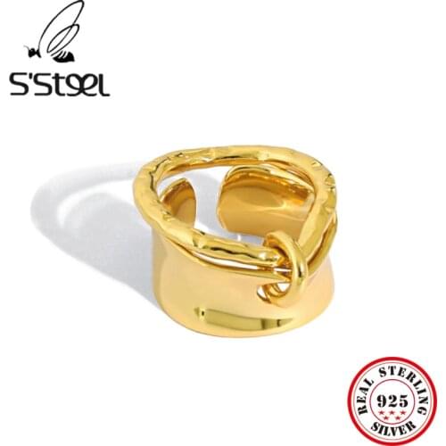 SSTEEL Irregular Rings 925 Sterling Silver For Women Korean Designer Gold Opening Ring Handmade Anillos Plata 925 Para Jewelry