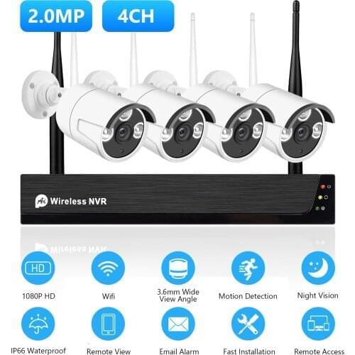 1080P 4CH Wireless Security Camera System,WiFi Video Surveillance Camera with Night Vision, Motion Alert, Remote Access