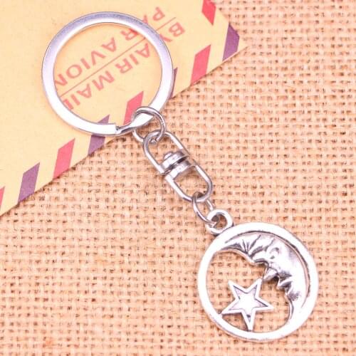 20pcs New Fashion Keychain 25 mm circle moon star Pendants DIY Men Jewelry Car Key Chain Ring Holder Souvenir For Gift