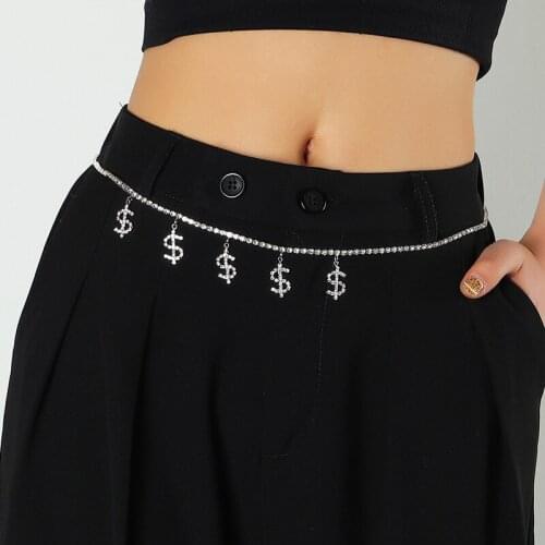 Dollar Sign Rhinestone Womens belt Beach Bikini Spring Summer Dress Pants Stage Costume Decoration Belly Chain Wife Gift2021