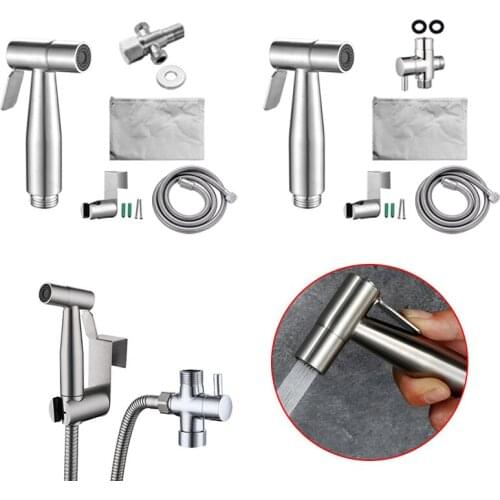 G1/2 304 Stainless Steel Handheld Bidet SprayToilet Nozzle Sprayer Shower Set 2Modes Douche Kit Bidet Faucet 2Type Adaptor
