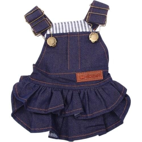 Jean Dog Dress Coat Strap Design Pet Denim Jacket For Girl Dogs Cats Size XS to XXL 3 Colour
