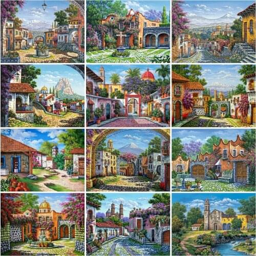 Evershine Diamond Painting Town 5D DIY Cross Stitch Diamond Embroidery House Landscape Craft Kit Mosaic Art Home Decorations