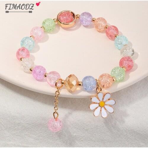 FIMAODZ Boho Daisy Bracelet Charm Flower Beaded Bracelets for Women Girl Wristband Jewelry