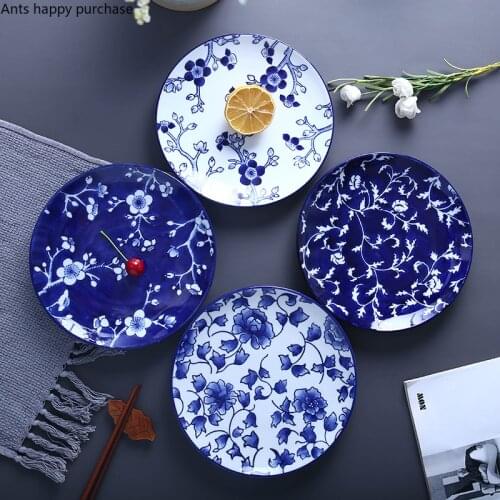 Chinese Home Ceramics Dinner Plate Round Decoration Steak Plate Kitchen Supplies Restaurant Tableware Sushi Dish Dinner Plates