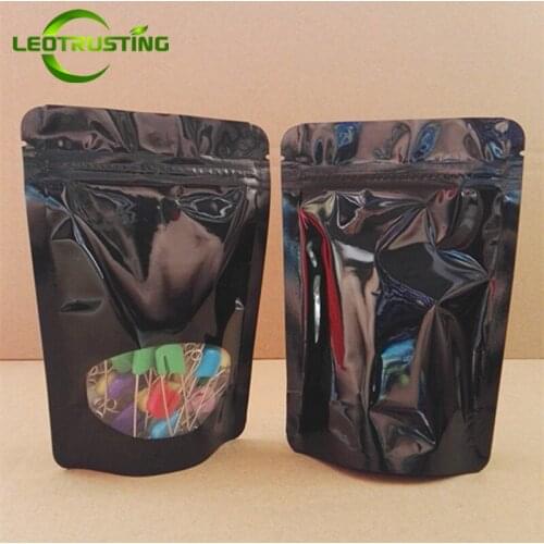 Leotrusting 50pcs Glossy Black Aluminium Foil Window Zip Lock Bag Aluminzing Clear Window Powder Coffee Beans Packaging Bags