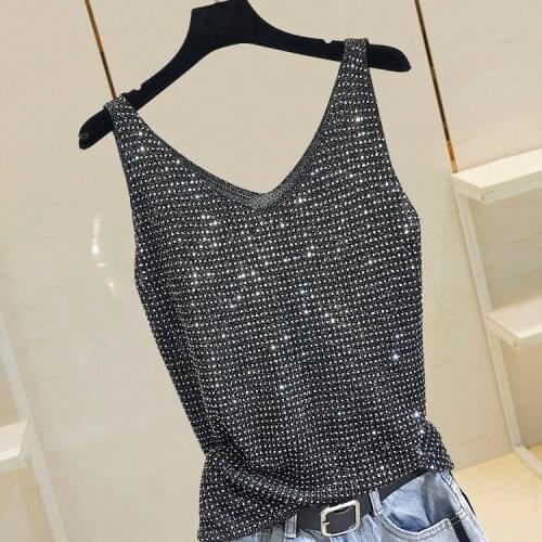 Summer Leisure Camisole Tanks Woman 2021 Heavy-duty Hot Drill Knit Sling Undershirt Bright Silk Knitwear Thin Tops Female Lady
