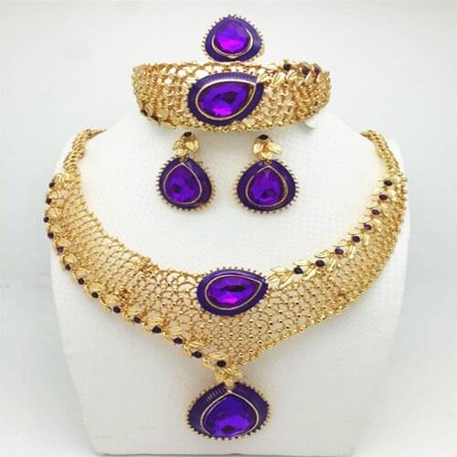 Fashion African beads Jewelry Sets Women customer nigerian Wedding Dubai Golden Plated jewelry set Crystal Bridal Accessories