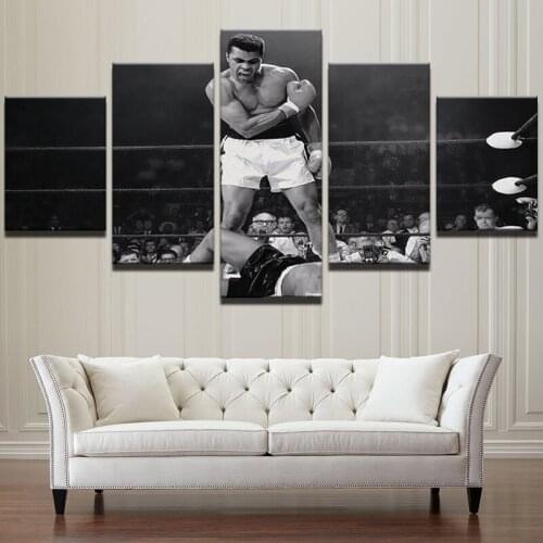 Canvas modular home decoration painting hd photo print 5 panel boxing star sports boxing posters sitting room wall art