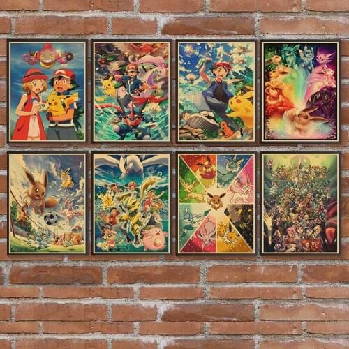 Monster Pet Cartoon Retro Vintage Paper Poster Wall Painting Paper Poste For Living Kids Room Home coffee bar