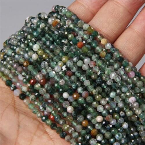 15'' Natural Faceted Green Indian Agates Stone Beads Healing Loose Spacer Beads For Women Men Bracelet Jewelry Making 2/3/4mm