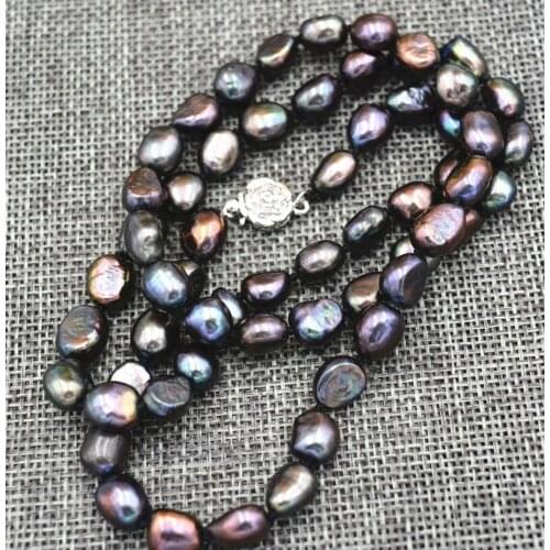 New Rare 9-10MM black Akoya Cultured Pearl Baroque Necklace 25 inches