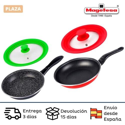 Vitrified enameled steel MAGEFESA non-stick pans suitable for inducing with glass lid of various sizes