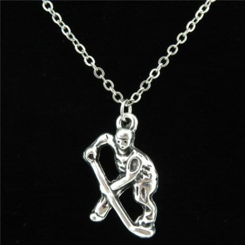 GLOWCAT Q16A79 Alloy Ice Hockey Player Pendant Necklaces Pendant Long Chain Collar Necklace 18" Making Men Party Gift Jewelry