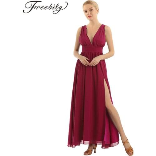 Wedding Party Gowns Ladies Dresses Womens Long Elegant V-neck Sleeveless A-line Split Chiffon Formal Dress Vestidos