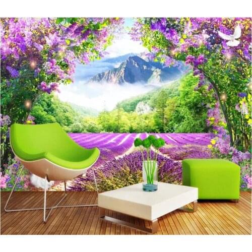Custom Photo Wallpaper Mural Fresh Lavender Flower Vine Arch 3D TV Background papel de parede wall papers home decor
