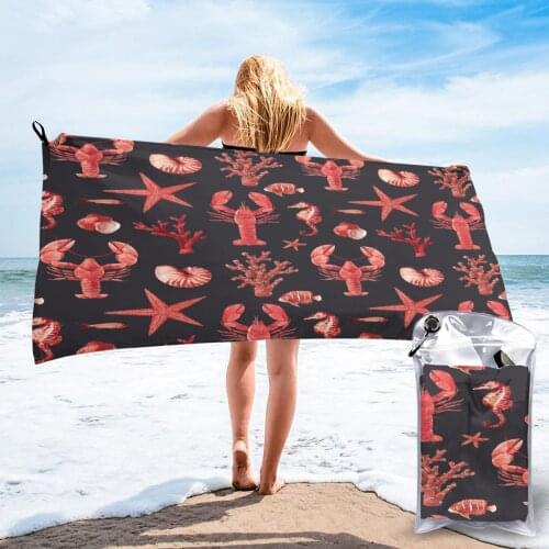 Wearable Bath Towel Watercolor Lobsters Starfish Corals Soft and Absorbent Unique Towel for Hotel Home Bathroom Gifts