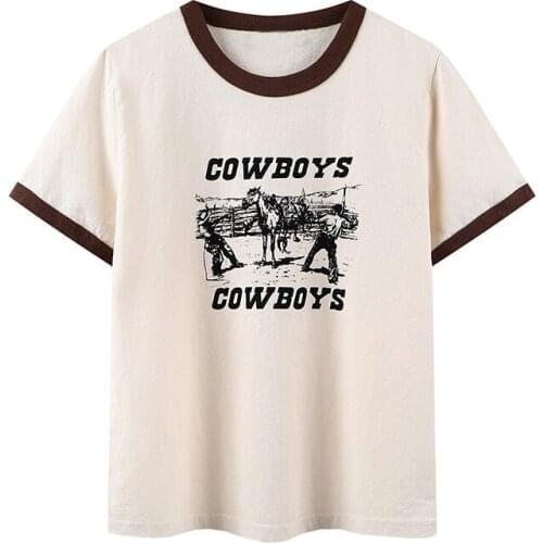 Casual Women Soft Cotton O Neck T-shirt 2021 Summer Fashion Ladies American Retro Printed T-shirt Female Slim Stitching T-shirt