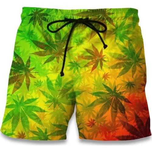 Casual Beach Shorts Maple Leaf Weeds 3D Print Men Korte Broek Summer Fitness Trunks Bermuda 2018 Fashion Board Shorts Clothing