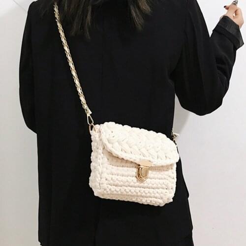 Crochet Chains Knitting Shoulder Bag Handmade Rope Woven Crossbody Bags for Women 2021 Female Small Cover Square Purse Flap Tote