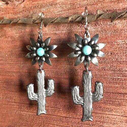 Boho Cactus Flower Earrings for Women Retro Oorbellen 2019 Long Pendientes Sunflower Drop Earring Summer Brincos Jewelry