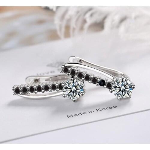 KOFSAC Charm Female Hoop Earrings Silver Color Jewelry Trendy Zircon Black Ear Earring Lady Anniversary Accessories Girl Gifts