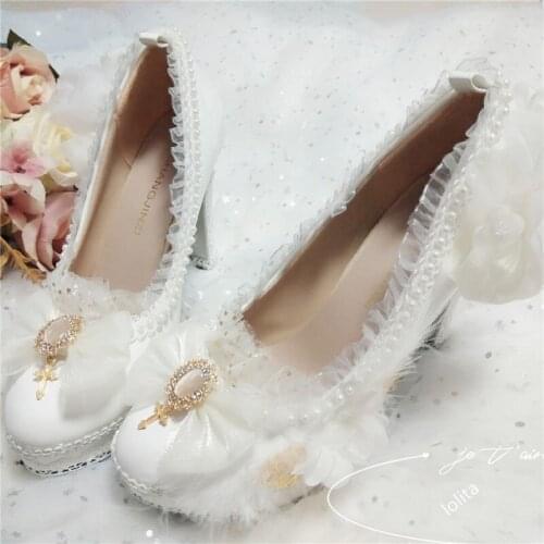 New Kawaii Loli Girl Tea Party Princess Lolita Shoes Pointed Toe Retro Lace Bowknot Women Shoe Cosplay Goth Anime Sweet Harajuku