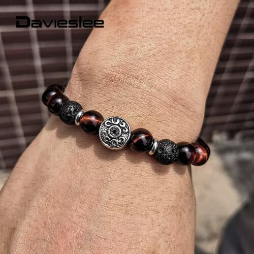 Womens Mens Bracellets 8mm Red Tiger Eye Stone Black Lava Stretch Beaded Bracelet for Men Women Round Charm Jewelry Gifts LDB288