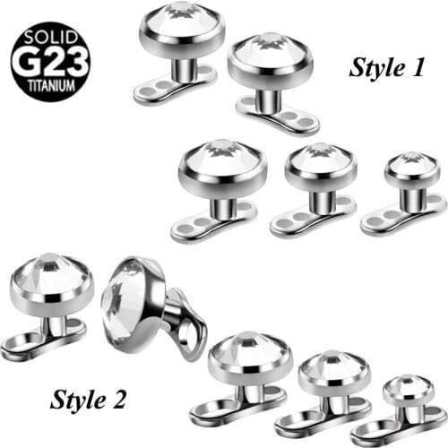 14G 1Pc G23 Titanium Piercing Micro Dermal Anchor Top With Base Set Crystal Retainers & Hide-in Skin Diver Piercing Body Jewelry
