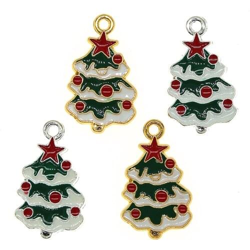 10pcs Christmas Series Enamel Art Oil Drop Red Star Christmas Tree Small Pendant Charms For Necklace DIY Jewelry Finding Gifts