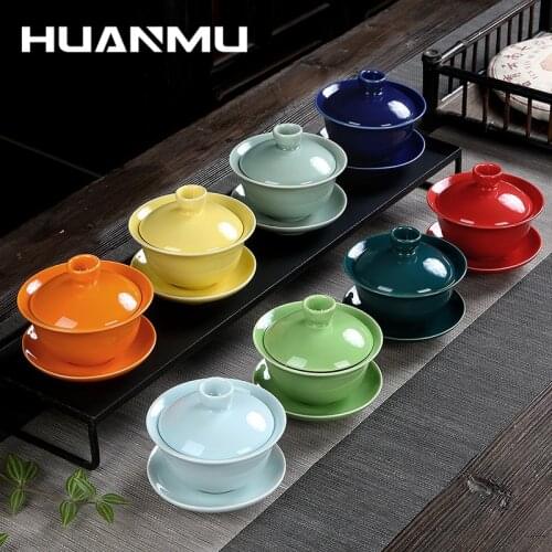 130ML Tureen Chinese Ceramic Tea Cup Drinkware Teacups Cups Porcelain Chinese Taditional Tea Set With Lid and Saucer