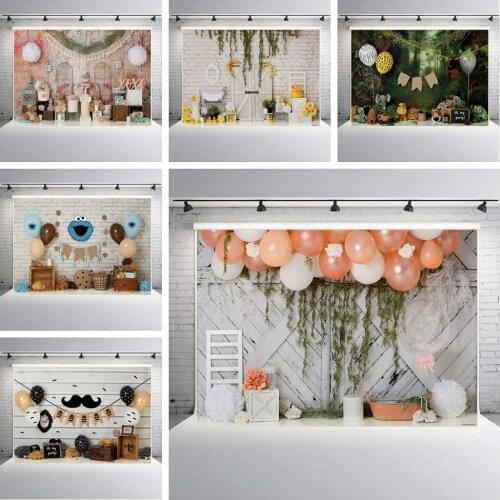 150x210cm Vinyl Backdrop Flower Balloons Cake 1st Birthday Party Baby Portrait Photography Backgrounds Photozone Photo Studio
